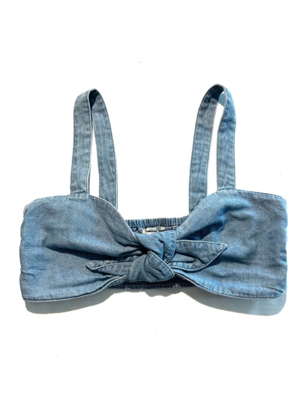 American Eagle Denim Crop Top Bralette Front Tie Smocked Back Blue Women’s‎ S